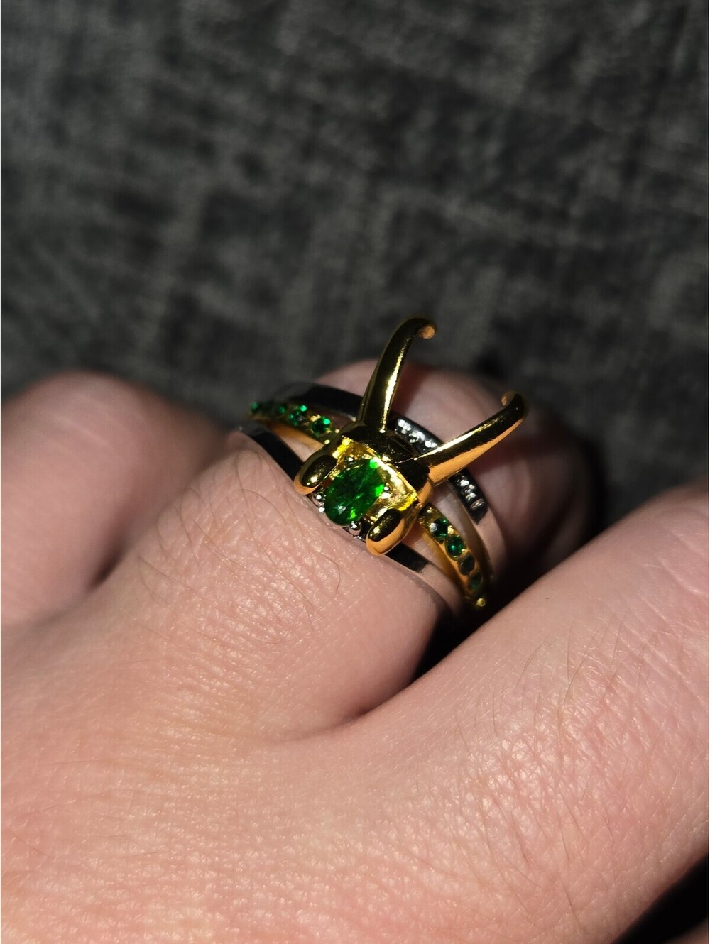 Loki Gold Plated Copper Ring Set with Green Gem size 7
